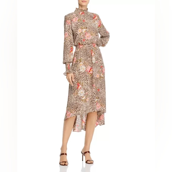 NWT NANETTE LEPORE Smocked Floral Animal Print Midi Dress Size 10 $138 Retail - Picture 1 of 16